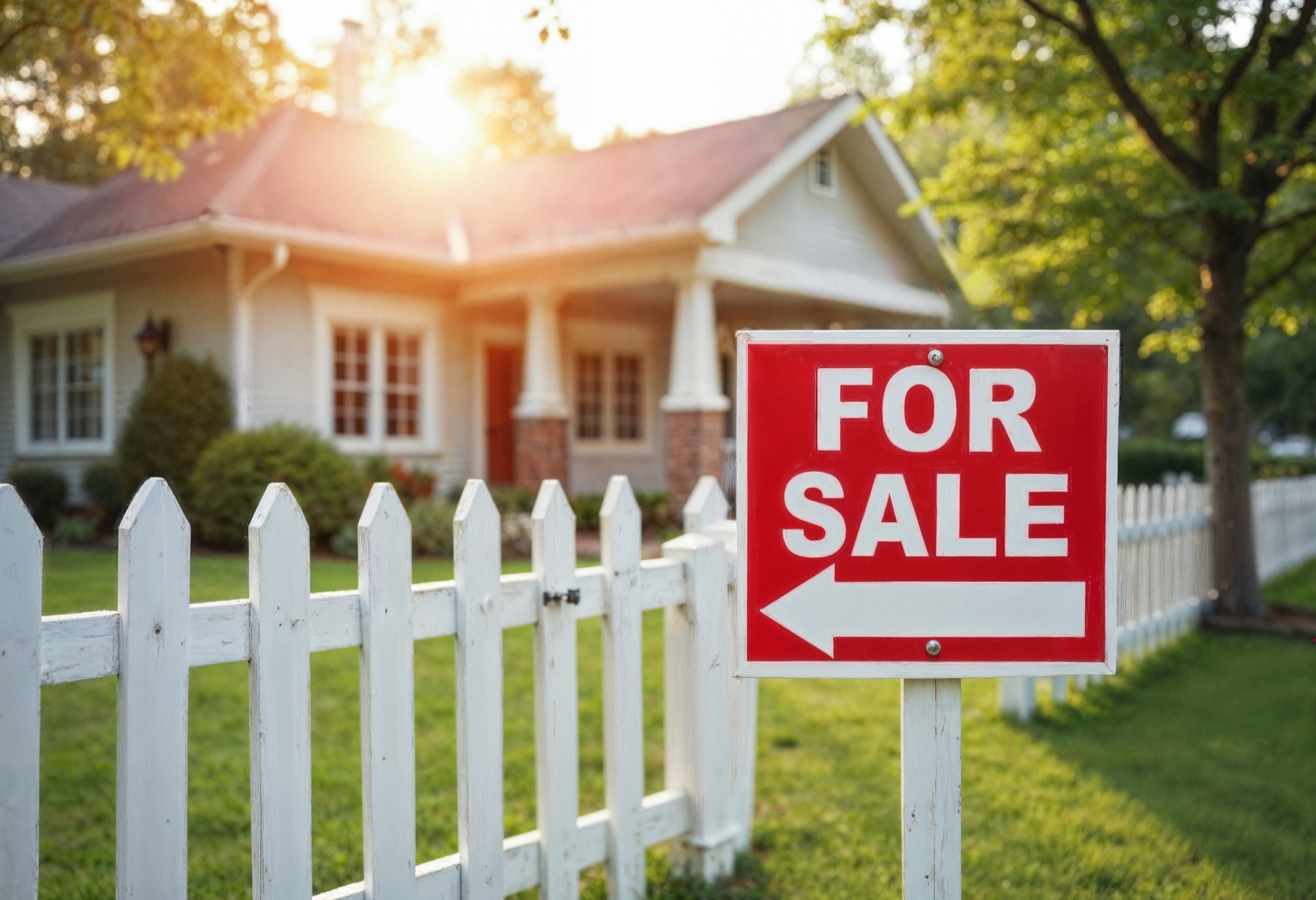 A "For sale" sign outside a house.